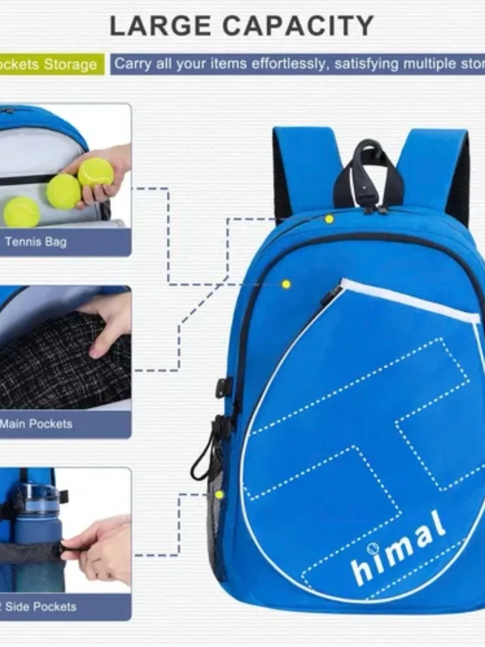 Himal Blue Tennis Backpack - Large Capacity Sports Bag